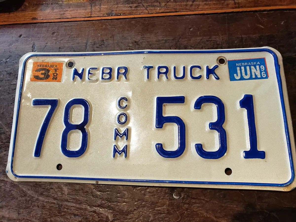 1996 Nebraska Commercial Truck License Plate 78 Comm 531 1