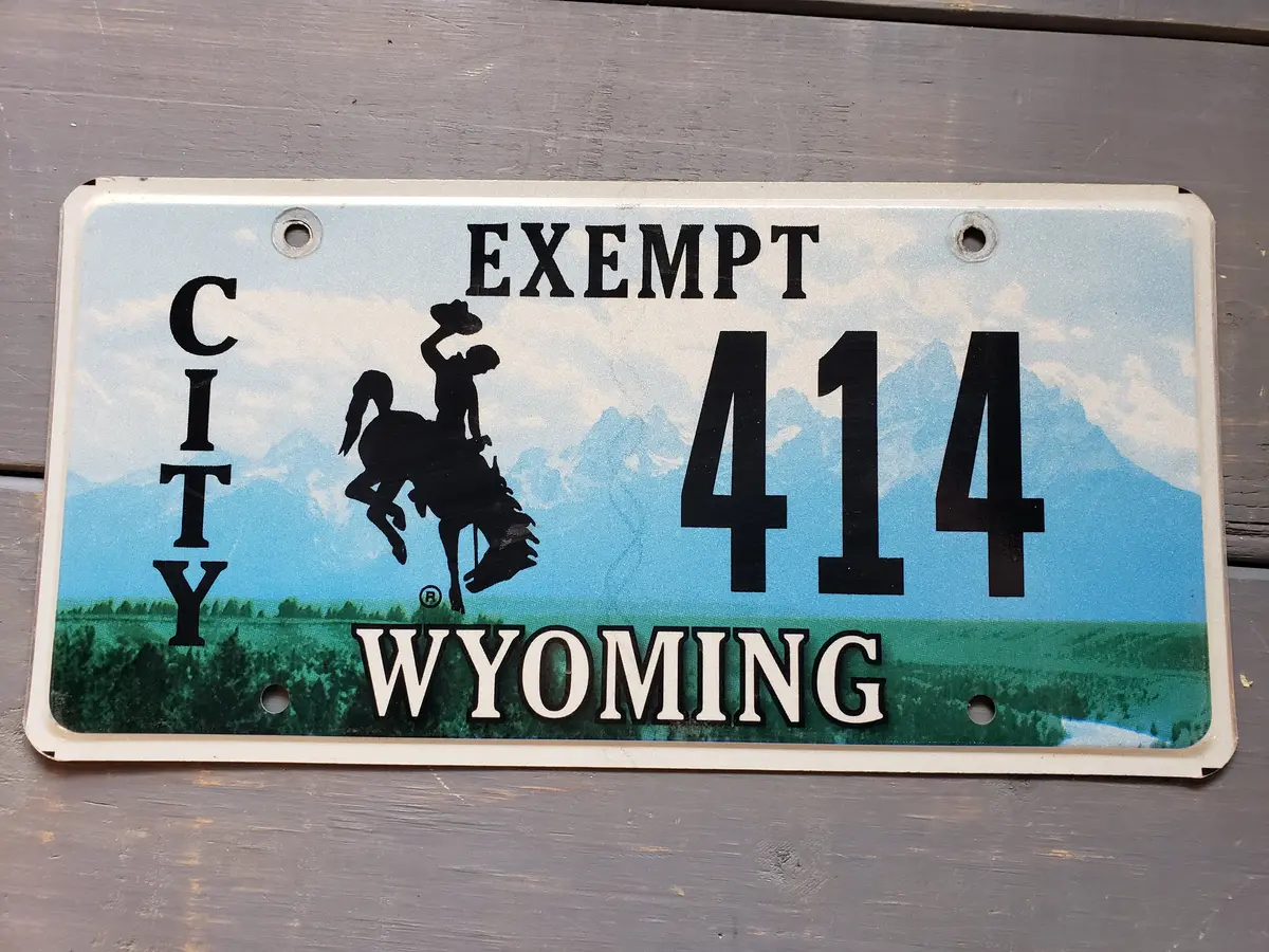 Wyoming City Exempt Retired License Plate #414 1