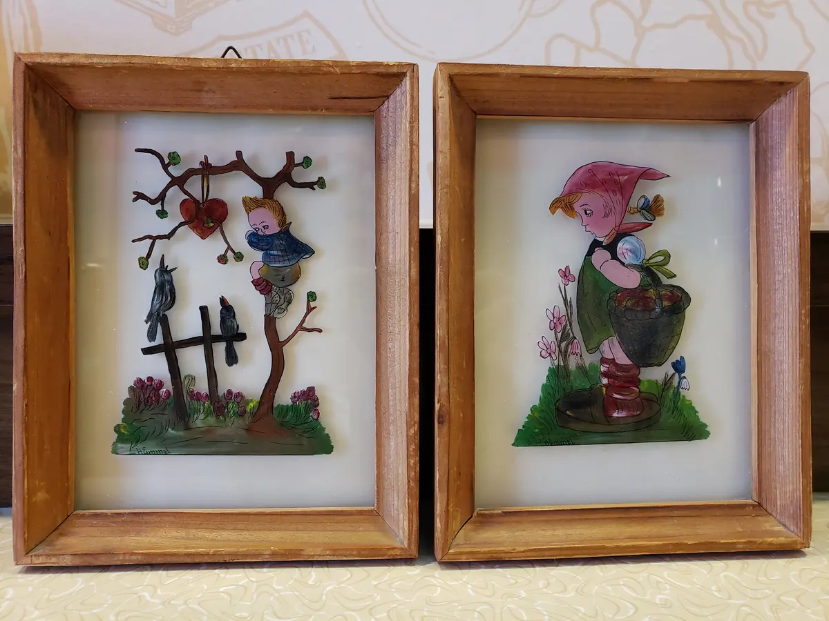 Rare Two Reverse Painted Hummel Pictures 1