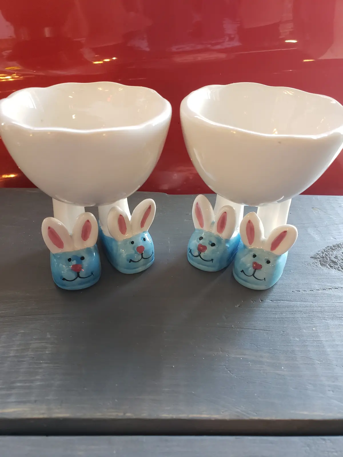 Pair Of Bunny Slipper Egg Holders 1