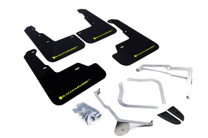 Rally Armor - Subaru 15-21+ Wrx & Sti - Ur Mud Flaps (Black W/ Green Logo) 1