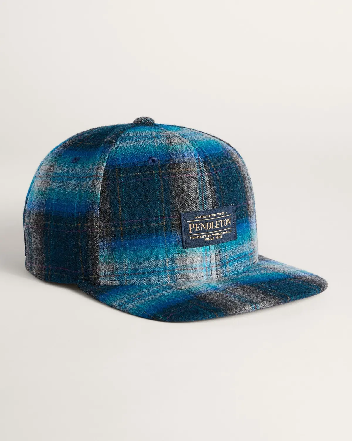 Pendleton Plaid Flat Brim Hat In Grey Turquoise Ombre 1
