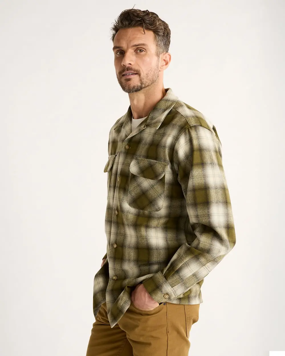 Pendleton Men's Plaid Board Shirt- Olive Plaid 1