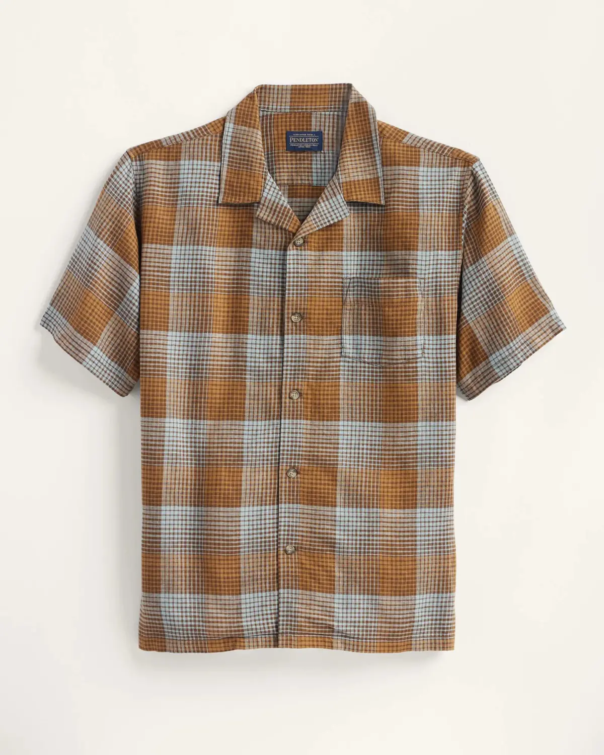 Pendleton Men's Linen Camp Shirt In Blue Brown Ombre 1