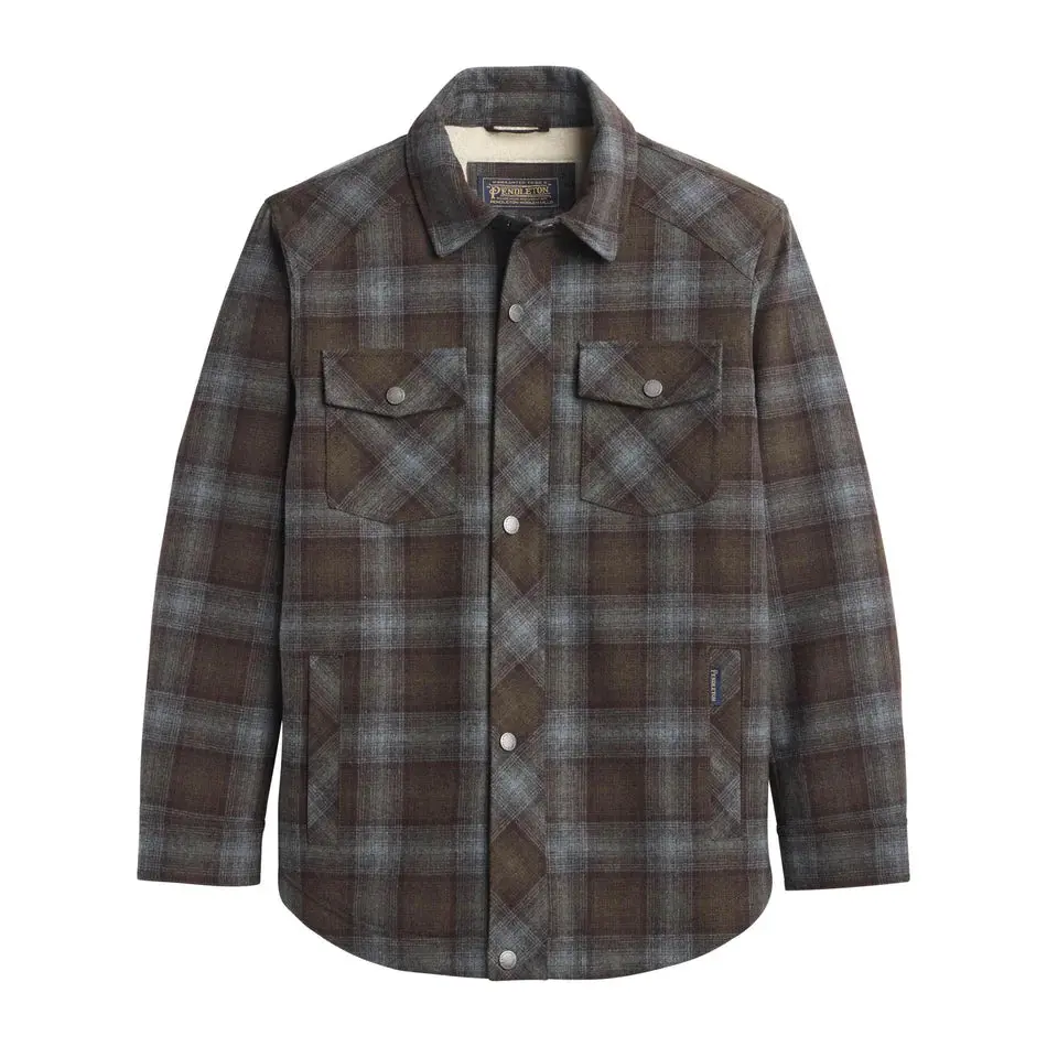 Pendleton Men's Oswego Sherpa Lined Jacket In Brolive Blue Plaid 1