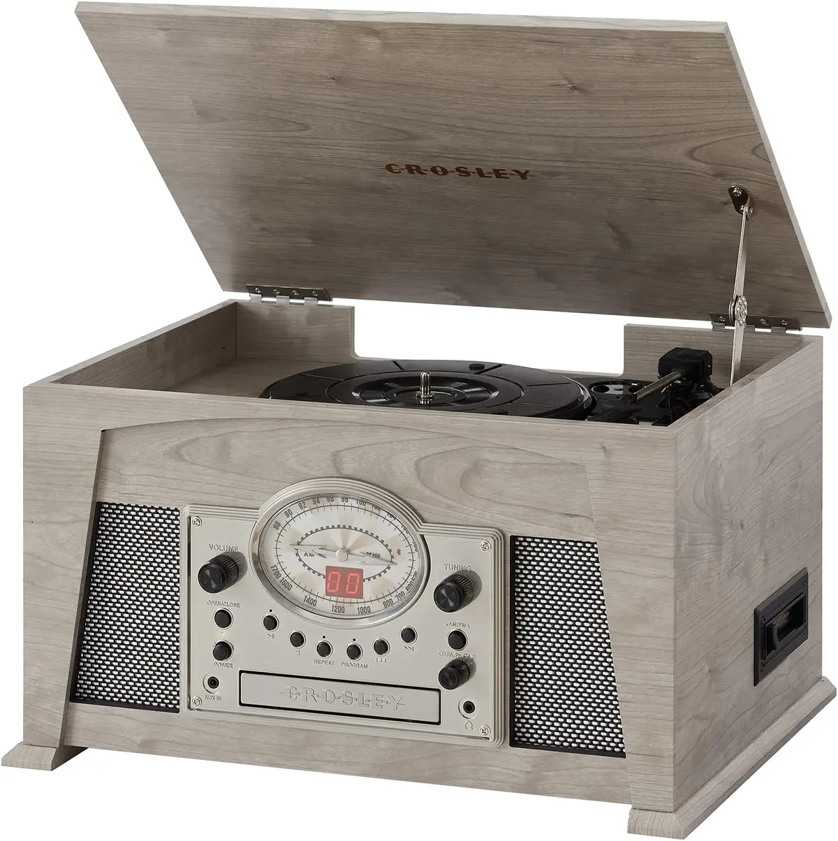 Crosley Medley 3-Speed Vinyl Record Player Turntable With Bluetooth, Am/Fm Radio, Cd Player, Cassette Deck, And Aux-In, Gray 1
