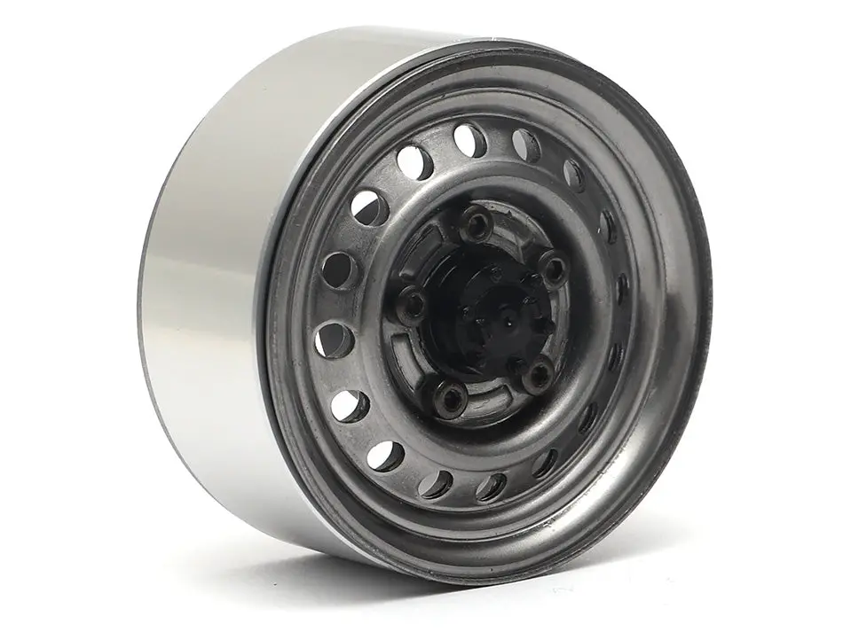 Boom Racing 1.55" 16-Hole Classic Steelie Reversible Beadlock Wheels (Rear) W/ Xt504 Hubs (2) Gun Metal 1