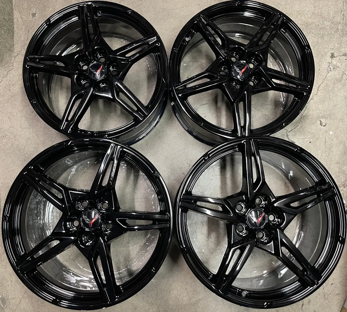 Sold Four 2024 Chevy Corvette C8 Factory 19 20 Wheels Oem 23404163 23404154 Black 1