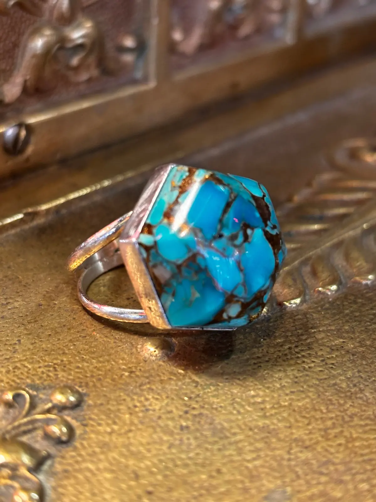 Jay King Dtr 925 Sterling Silver Turquoise Bronze Octagon Statement Ring Size 7.5 1