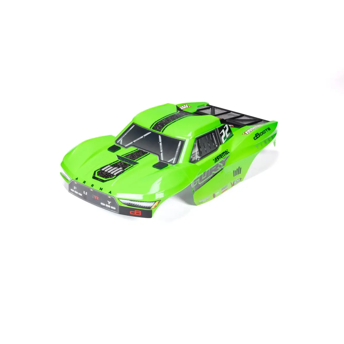 Arrma 1/10 Clipless Painted Trimmed Body Set With Decals, Green: Fury 2Wd 1