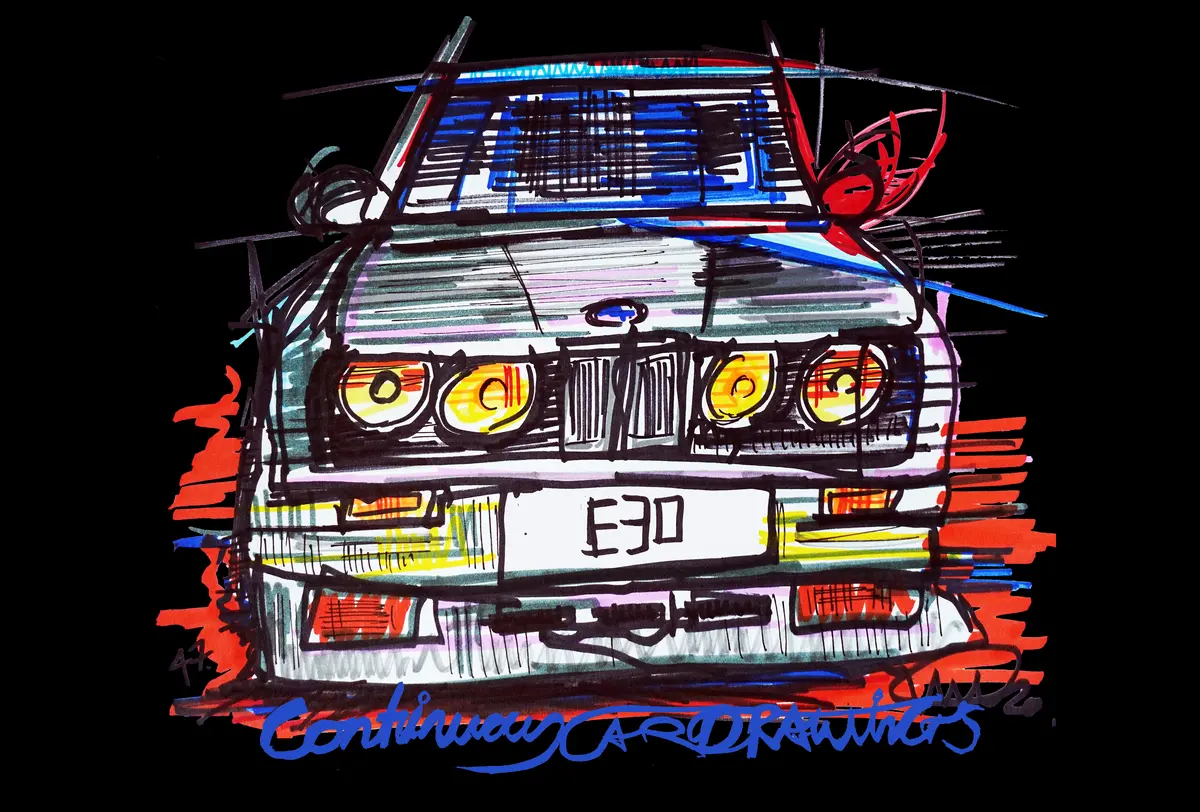 Bmw E30 Works Racing Livery | #Continuouscar Metal Print | 30Cm X 20Cm 1