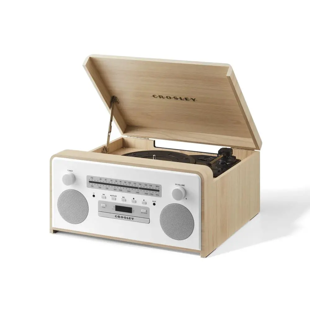 Crosley Carter 7-In-1 Bluetooth Vinyl Record Player, 3-Speed Turntable, Cd Players, Am/Fm Radio, Natural 1