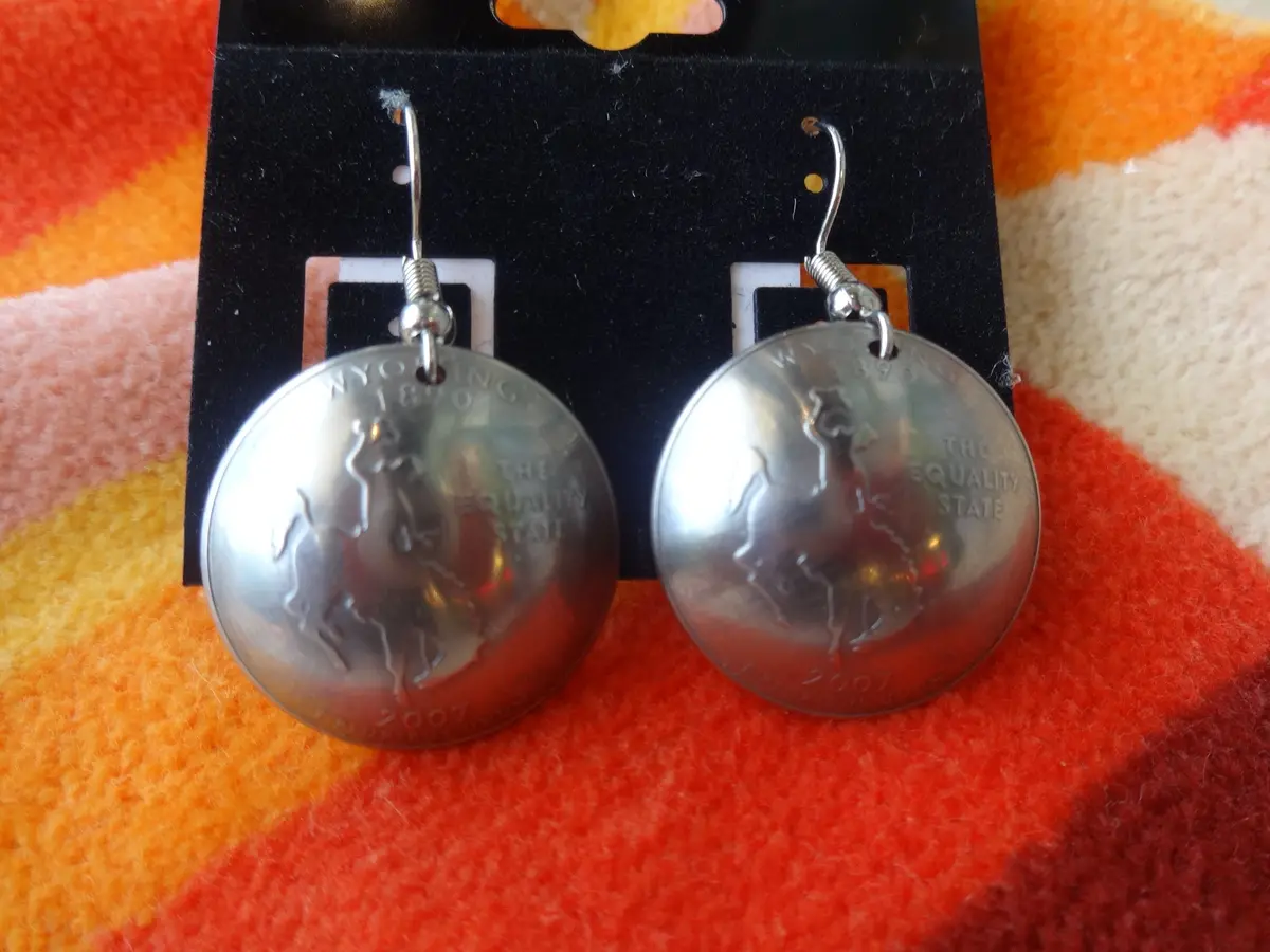 Wyoming Made Round French Hook Wyoming Quarter Earrings 1
