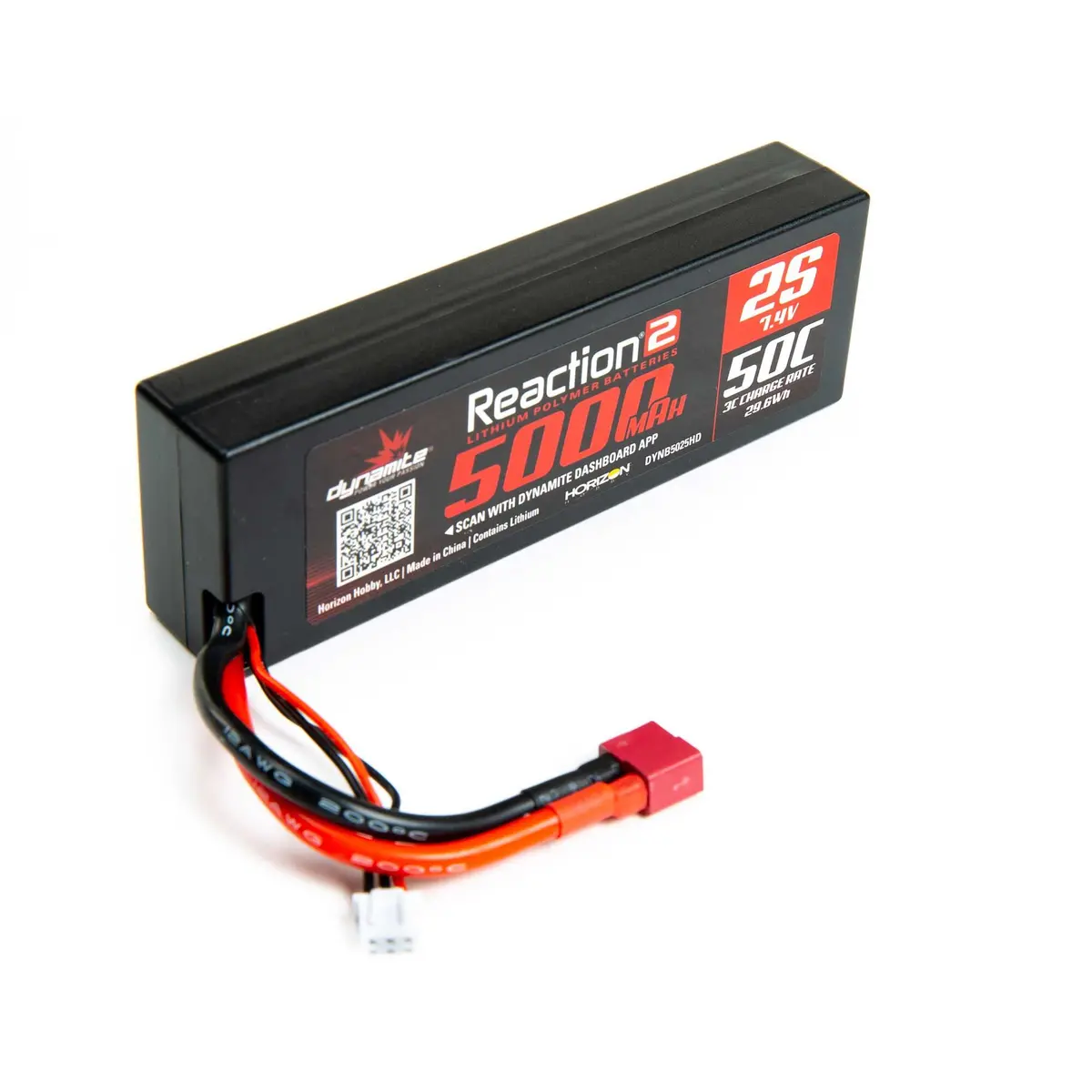 Dynamite 7.4V 5000Mah 2S 50C Reaction 2.0 Hardcase Lipo Battery: Deans 1