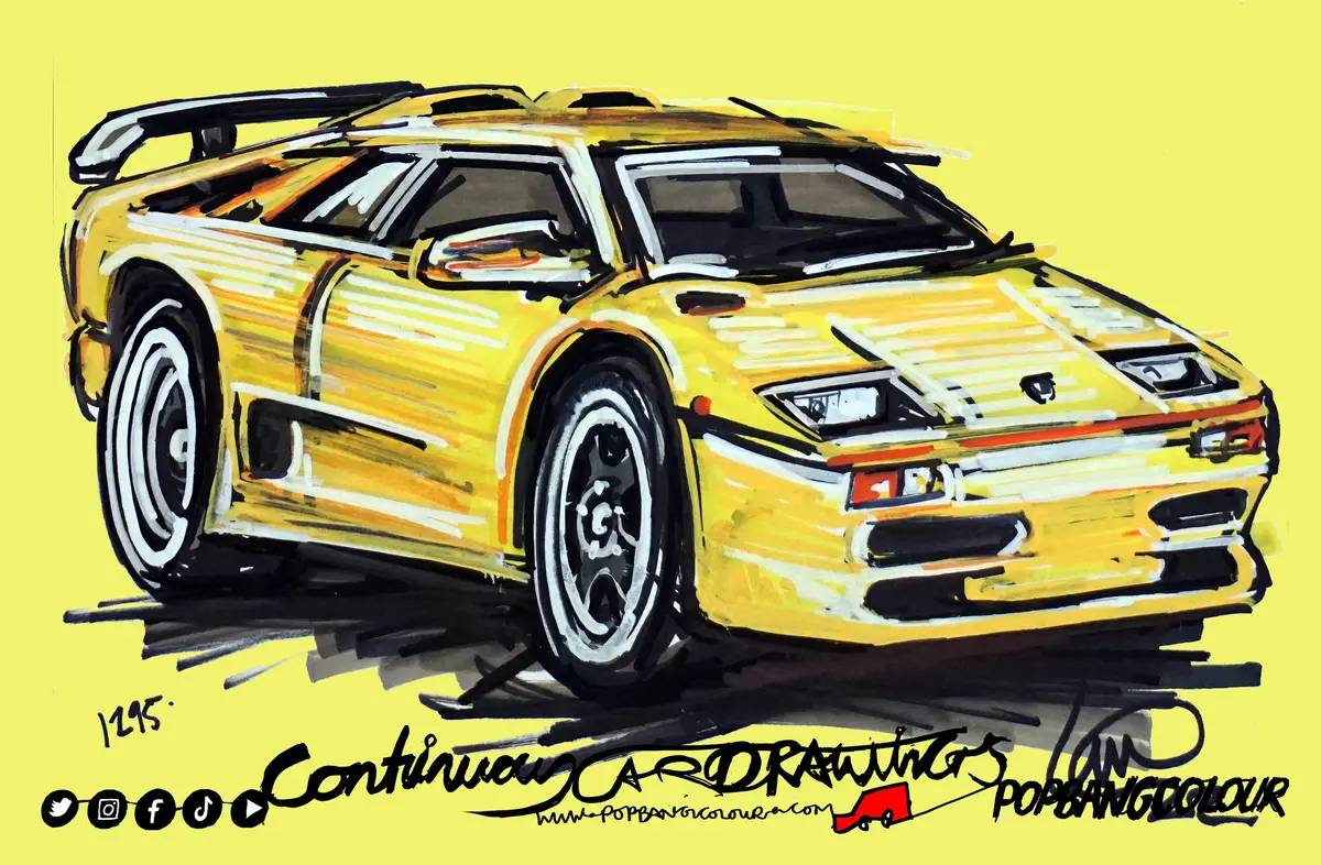 Lamborghini Diablo Yellow | #Continuouscar Metal Print | 30Cm X 20Cm 1