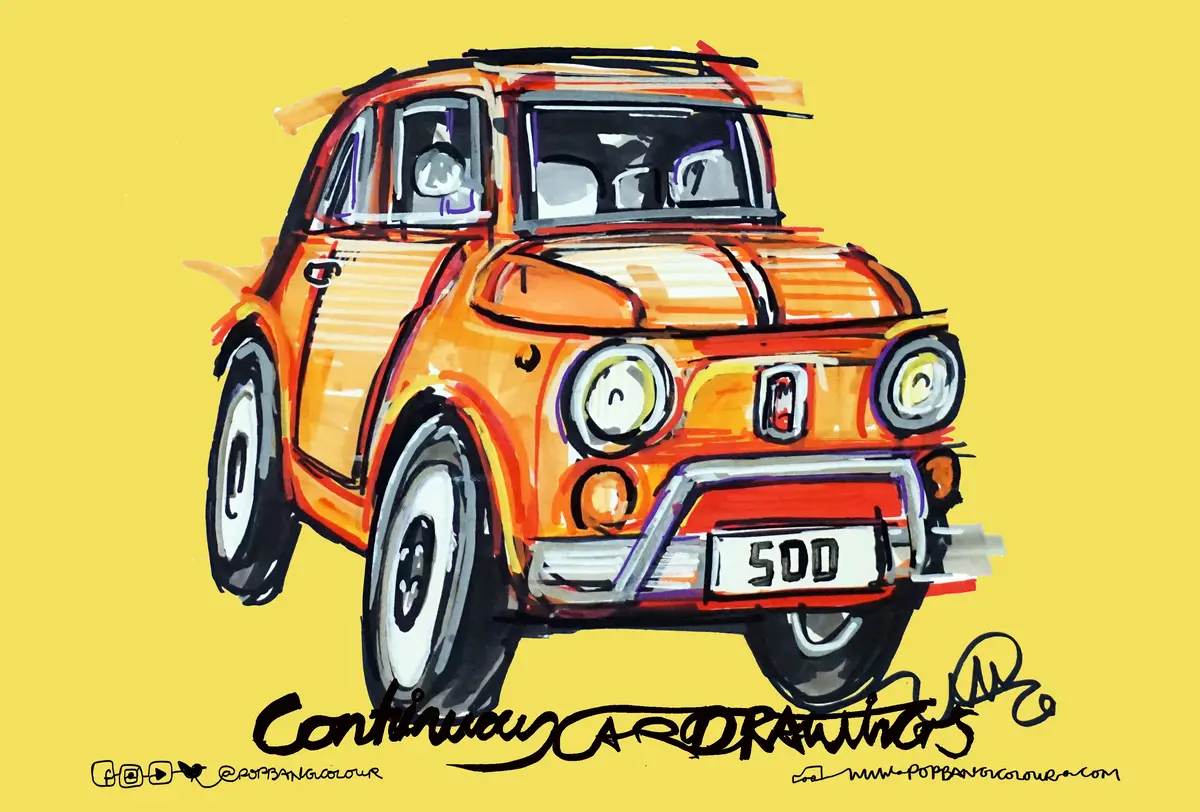 Fiat 500  | #Continuouscar Metal Print | 30Cm X 20Cm 1