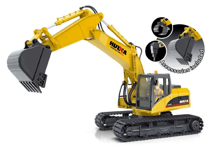 Hui Na 1/14 Scale Rc Excavator 2.4G 15Ch W/Die Cast Bucket (+Drill+Gripper) 1