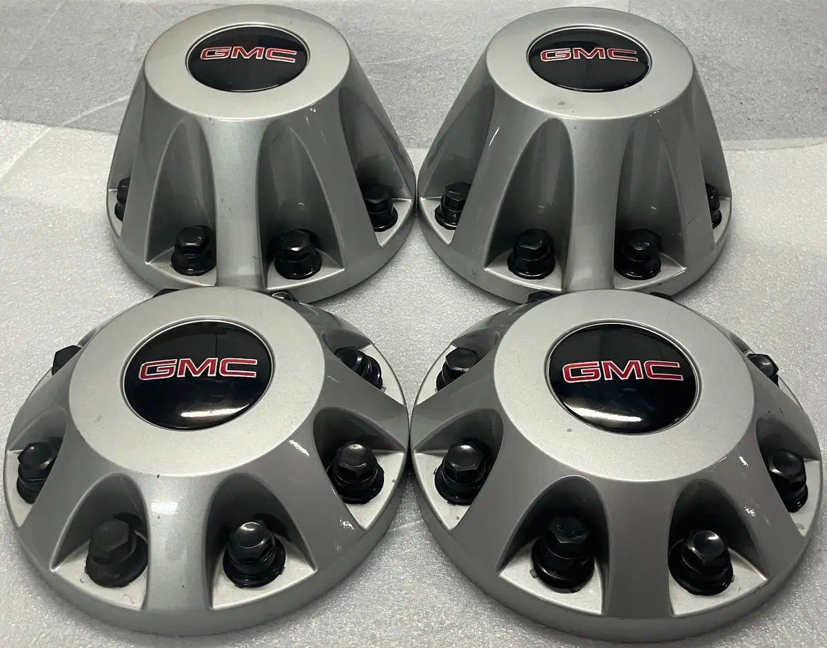 Sold Set Of 4 2011-2023 Gmc Sierra 3500 Dually Silver Center Caps 9597805 9597796 Oem 1