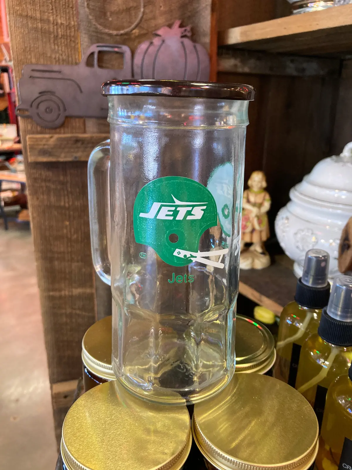 Jets Fisher Peanuts Football Beer Glass Mug With Lid 1
