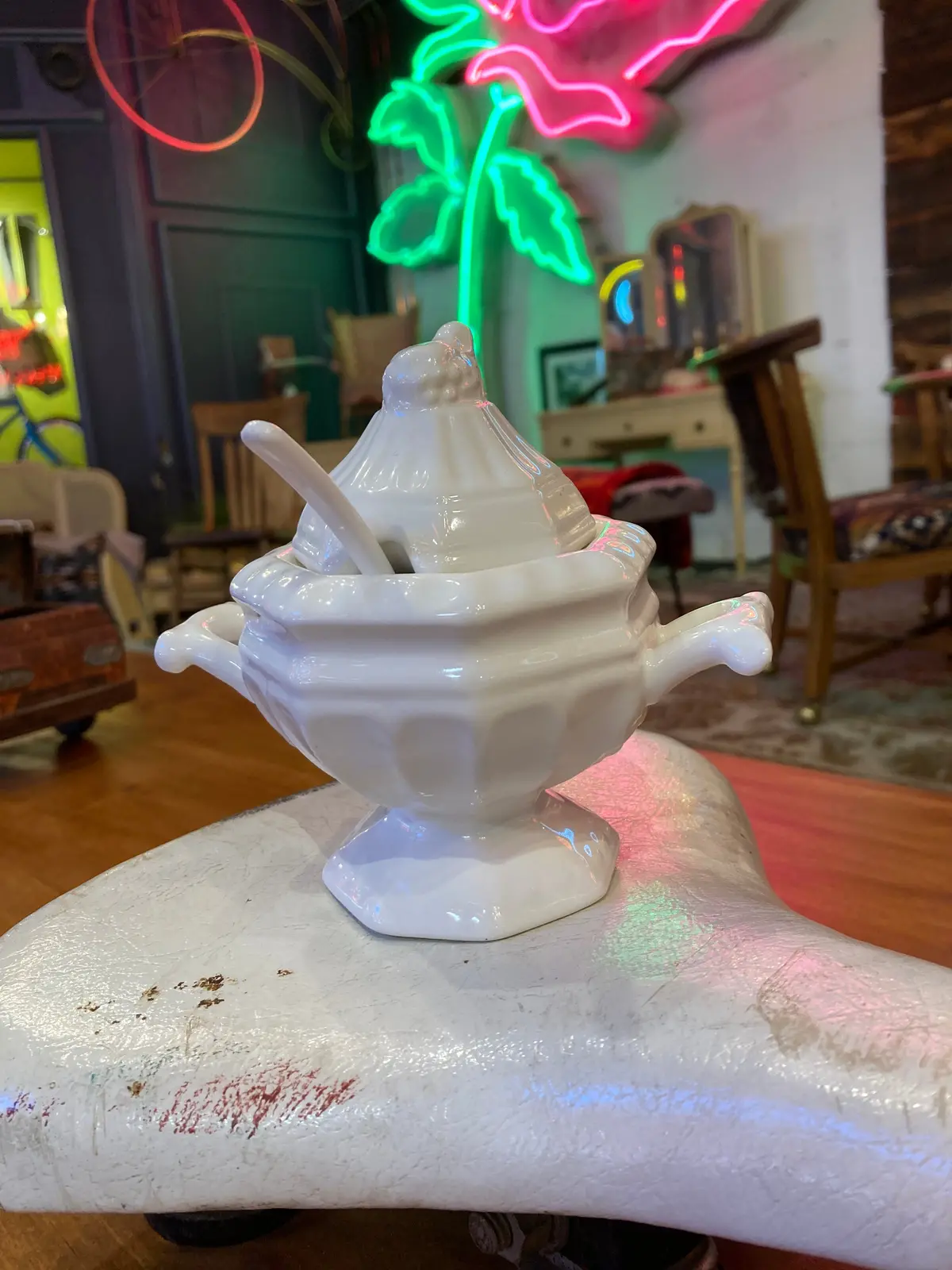 Vintage Pedestal Sugar Bowl And Spoon 1
