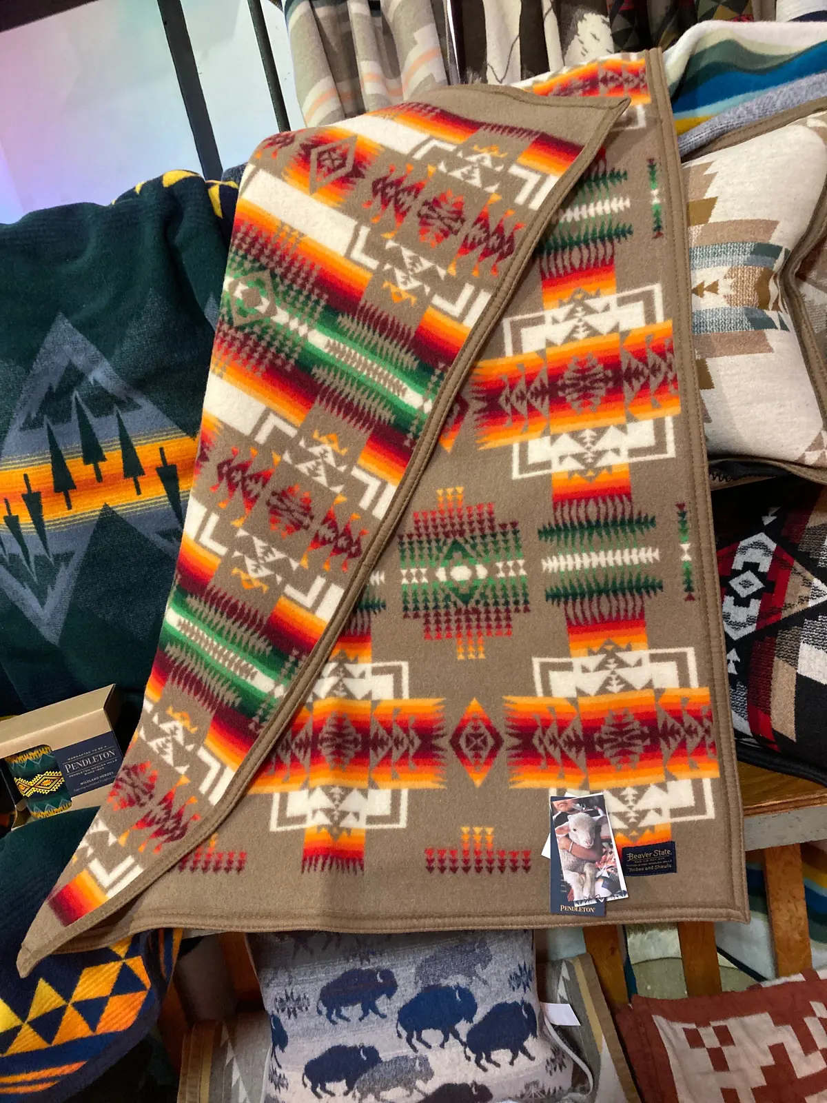 Pendleton Chief Joseph Jacquard Crib Blanket In Khaki 1