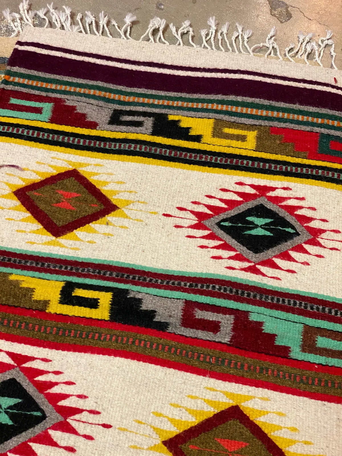 Multicolor Hand-Woven Wool Rugs-Zapotec- 22"X42" 2