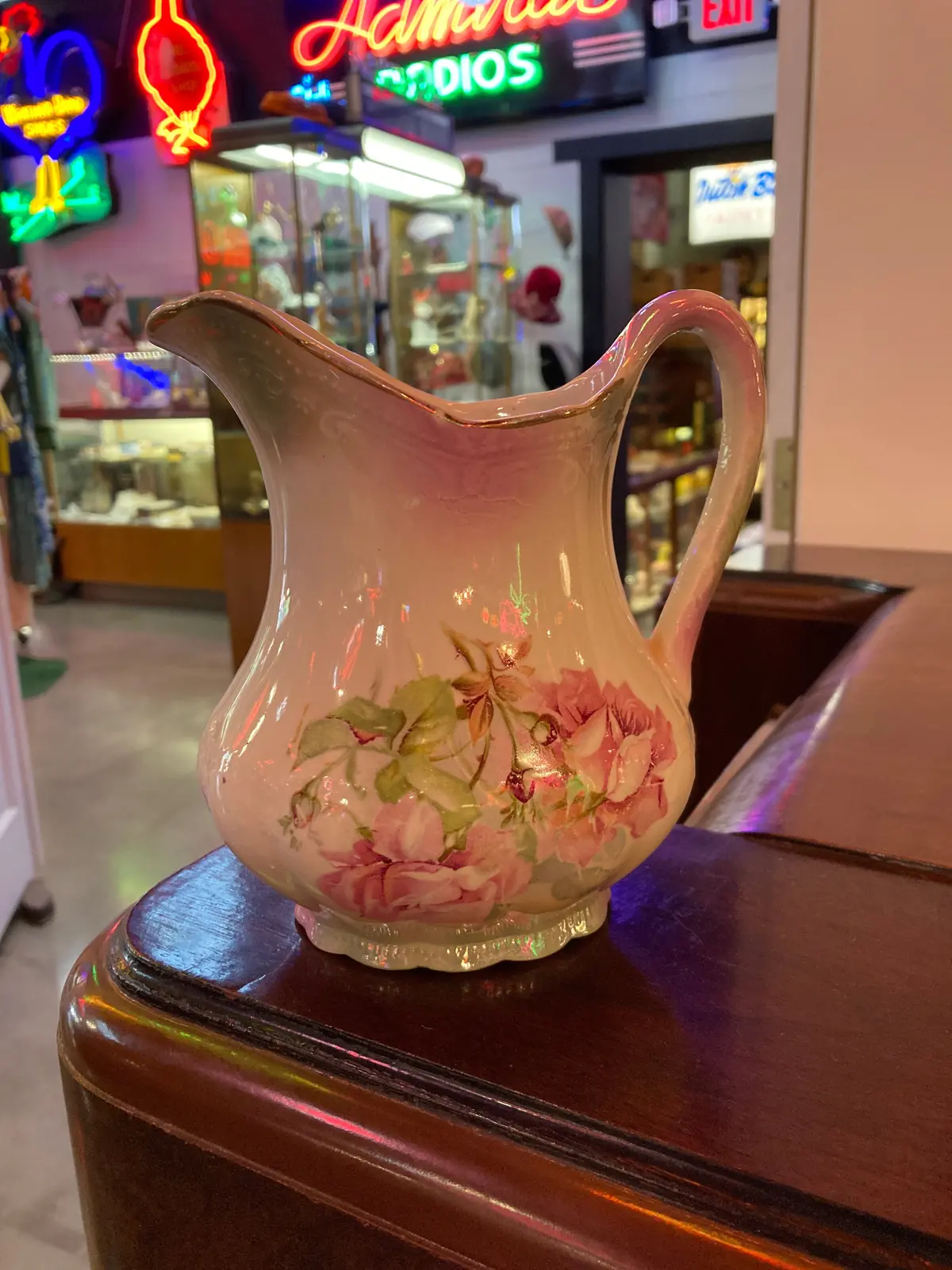 Vintage Pink Floral Water Pitcher 1