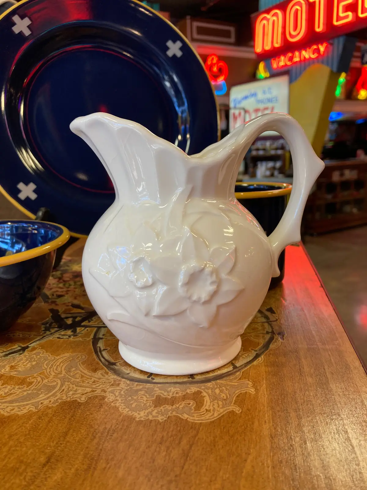 Vintage White Pitcher With Daffodils 1