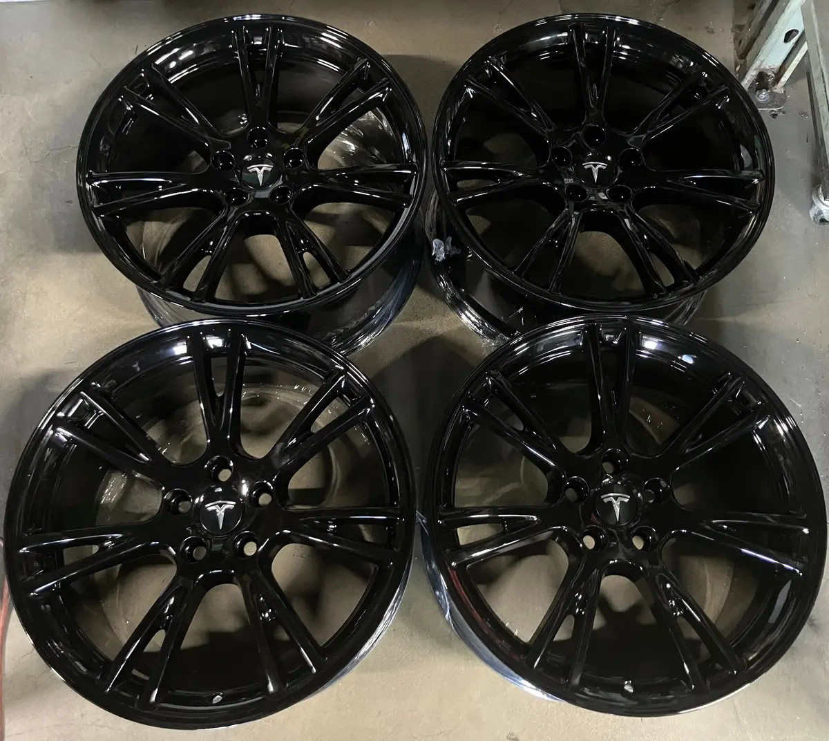 Sold Four 2024 Tesla Model Y Factory 19 Wheels Rims Oem Gloss Black Gemini 1