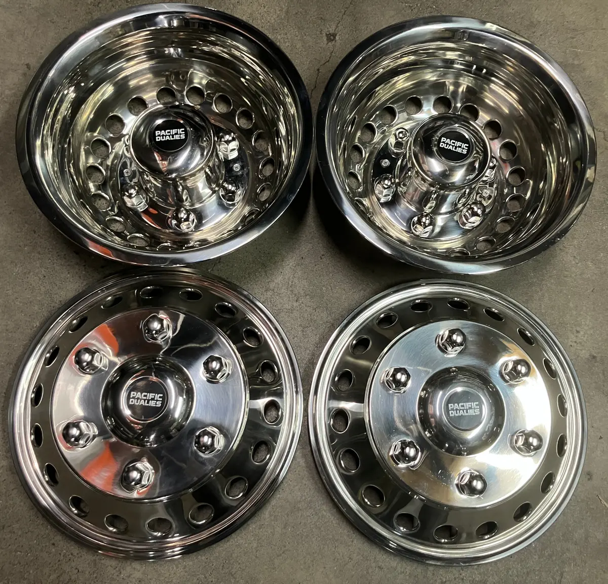 16" Pacific Dualies Stainless Steel Hubcaps For Sprinter Van Dually 1