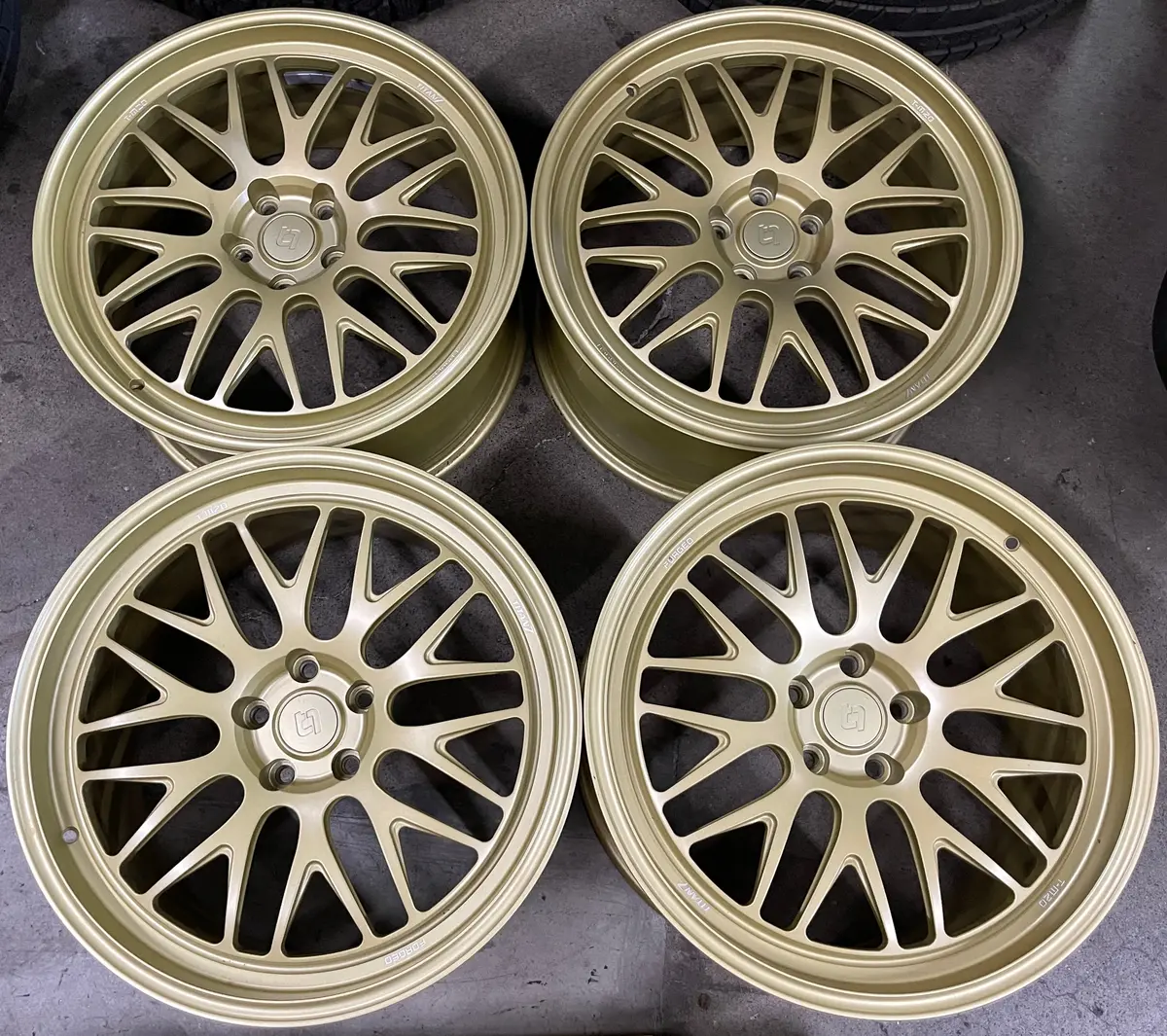 Four 2022-2026 Lotus Emira 20" Wheels Gold Titan 7 Tm20 Forged Take Offs 20X9 20X11 1