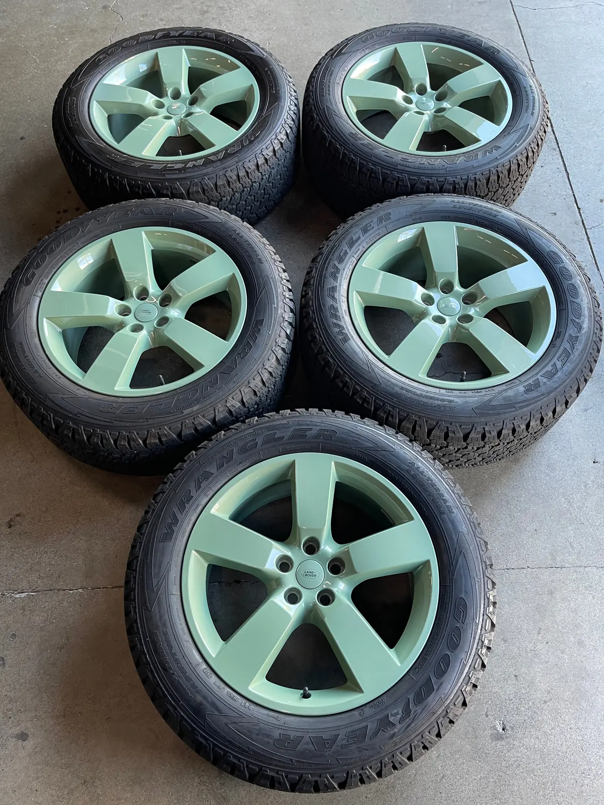 Sold Five Used 2023 Land Rover Defender Factory 20 Wheels Tires Rims Oem Green Goodyear At 1