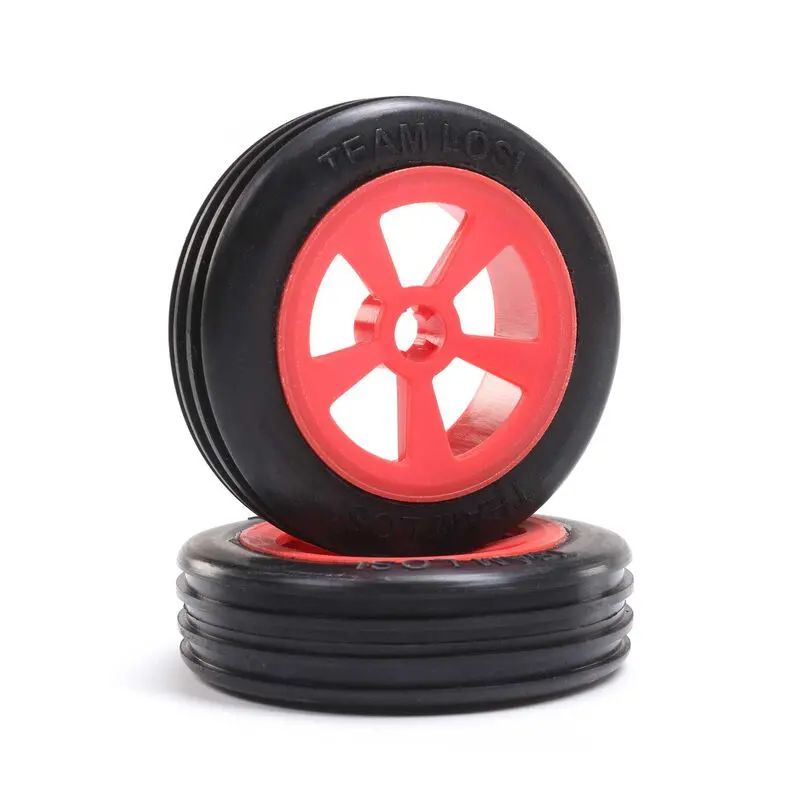 Losi Rib Front Tires, Mounted, Red (2): Mini Jrx2 1