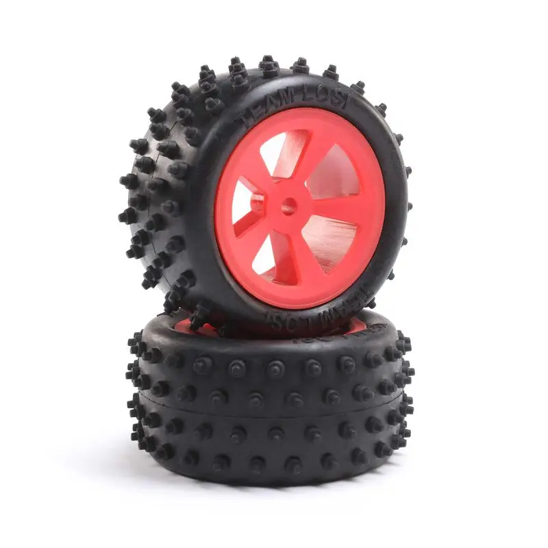 Losi 4 Row Rear Tires, Mounted, Red (2): Mini Jrx2 1