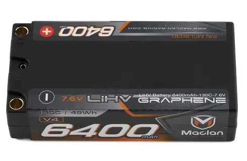 Maclan Hv Graphene V4 2S Shorty Lipo Battery W/5Mm Bullets (7.6V/6400Mah) 1