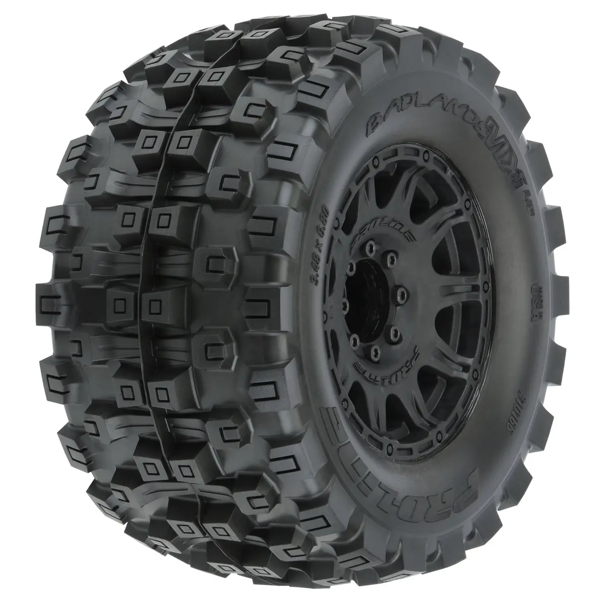 Pro-Line 1/8 Badlands Mx38 Hp Belted F/R 3.8" Mt Mounted 17Mm Blk Raid (2) 1