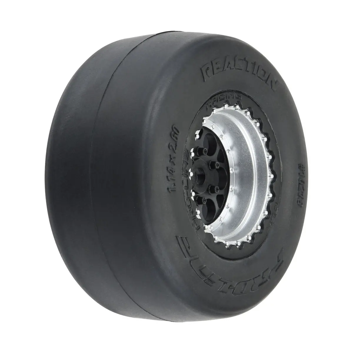 Pro-Line 1/16 Reaction Rear Tires Mtd 8Mm Black/Silver (2): Losi Mini Drag 1