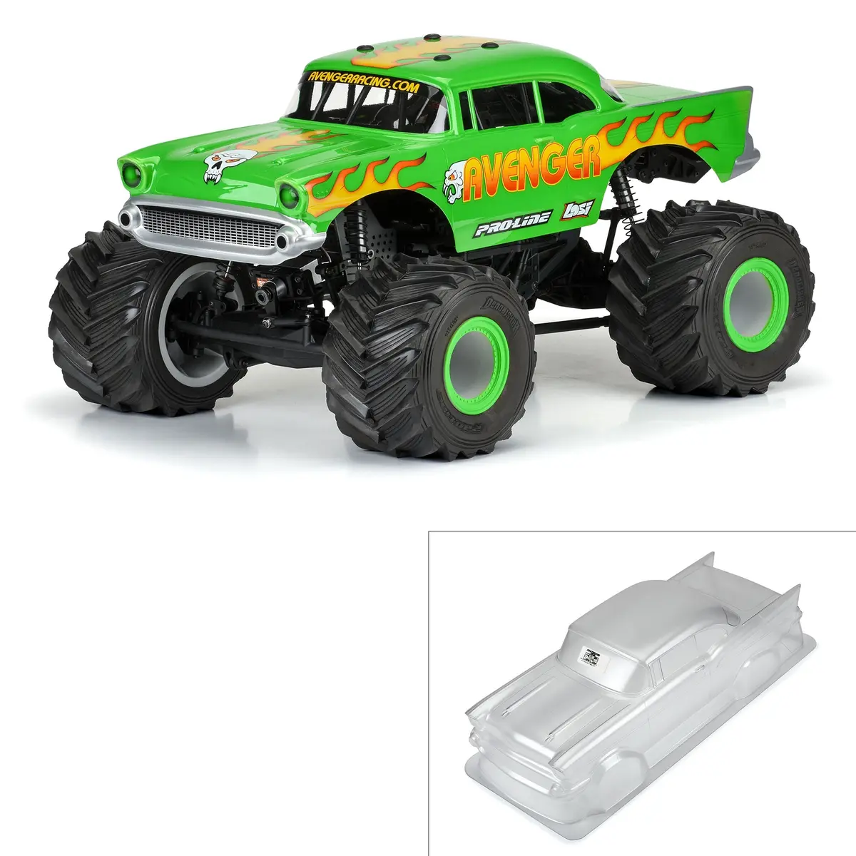 Pro-Line 1/8 1957 Chevy Bel Air "Avenger" Clear Body: Lmt, Crawler & 1/8 Mt 1