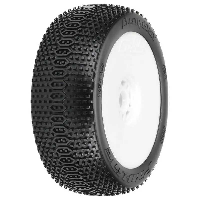 Pro-Line 1/8 Electroshot X2, Medium Tires, Mounted White Wheel: Buggy (2) 1