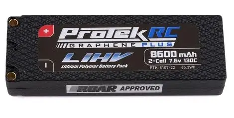 Protek Rc 2S 130C Low Ir Si-Graphene + Hv Lipo Battery (7.6V/8600Mah) W/5Mm Connectors (Roar Approved) 1