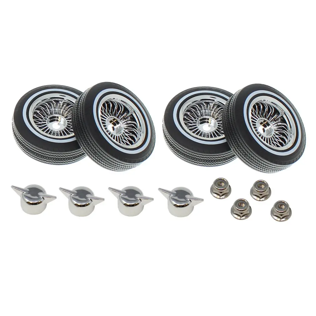 Redcat Whitewall Low Pro Tires And Wheels W/ Knock Offs & Wheel Nuts (Chrome)(Not Glued) (1Set) 1