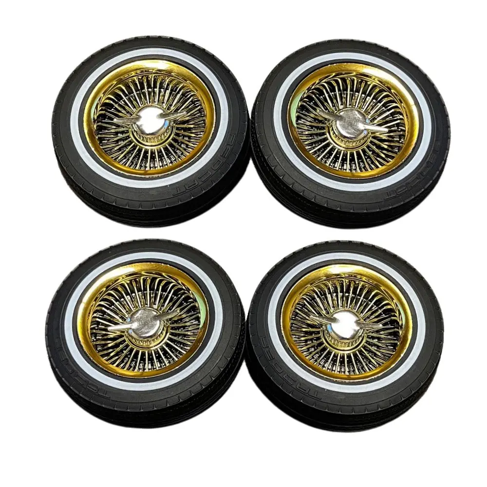 Redcat Whitewall Low Pro Tires And Wheels W/ Knock Offs & Wheel Nuts (Gold)(Not Glued) (1Set) 1