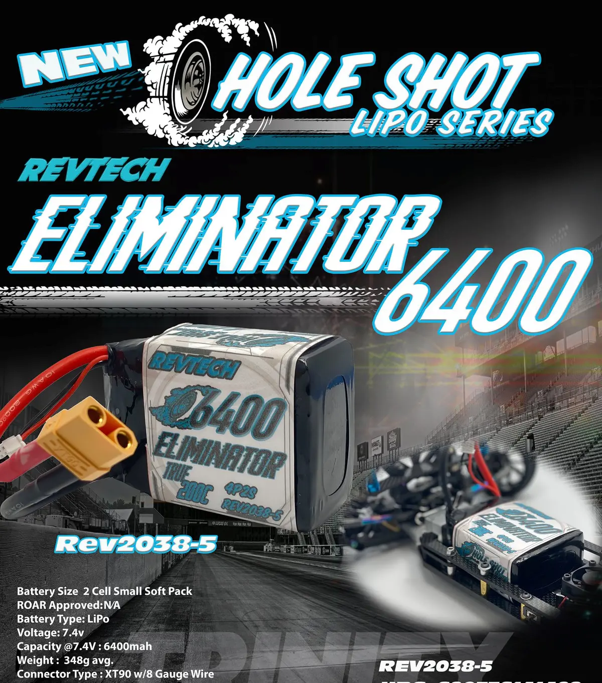Trinity Revtech 6400Mah Eliminator 200C 7.4V Drag Racing Lipo Battery Rev2038-5 1