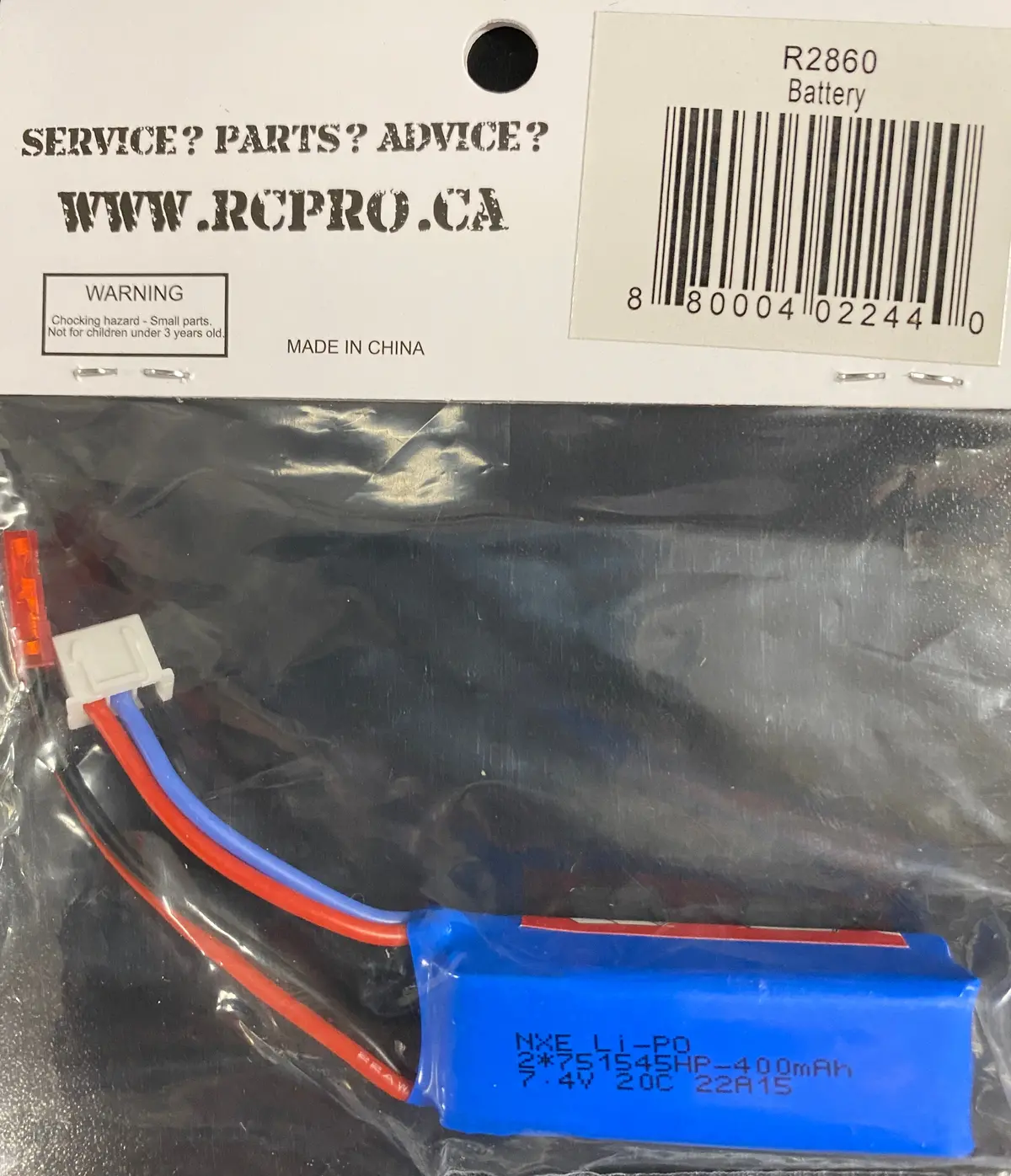 Rc-Pro 7.4V 20C 400Mah Lipo Battery; Jst 1