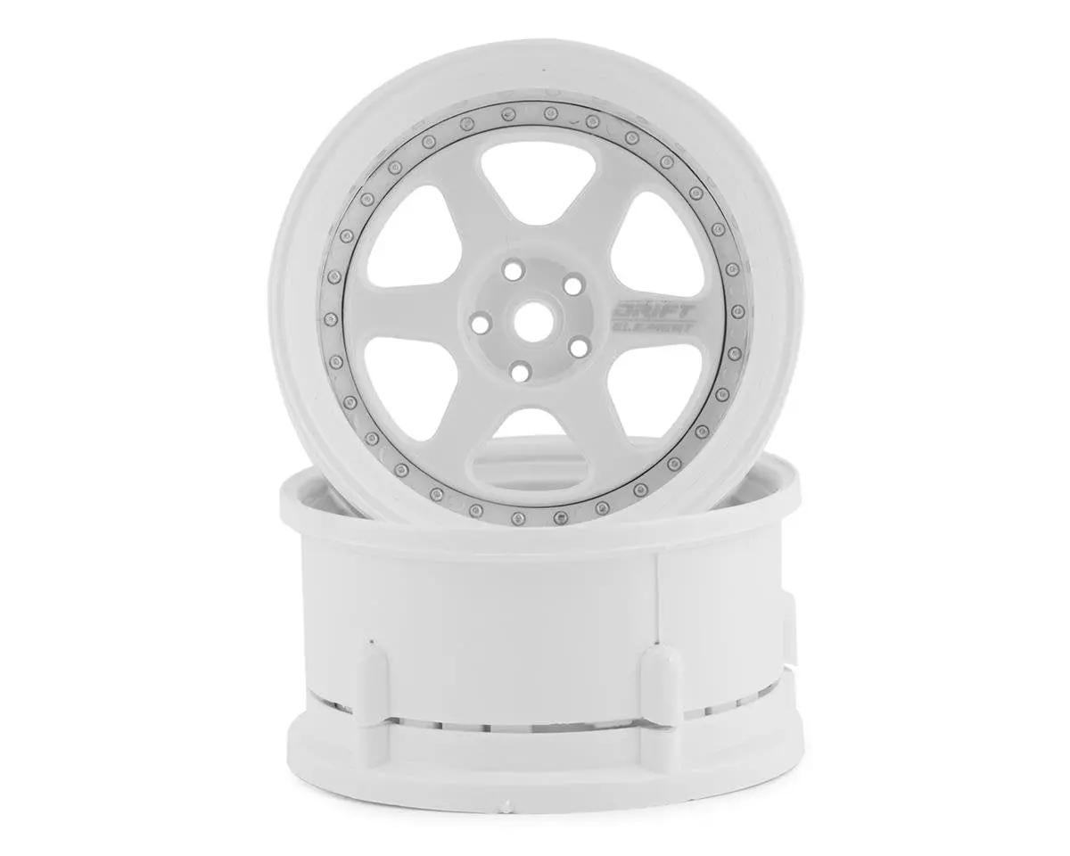 Ds Racing Drift Element 6 Spoke Drift Wheels (Triple White W/Silver Rivets) (2) (Adjustable Offset) W/12Mm Hex 1