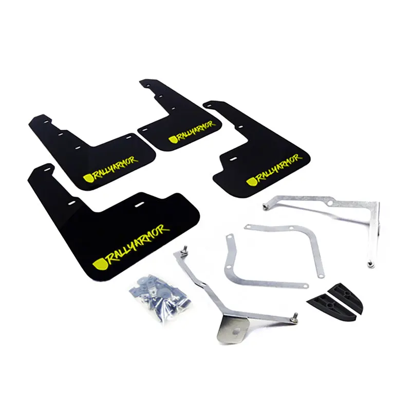 Rally Armor - Subaru 15-21+ Wrx & Sti - Ur Mud Flaps (Black W/ Yellow Logo With Altered Font) 1