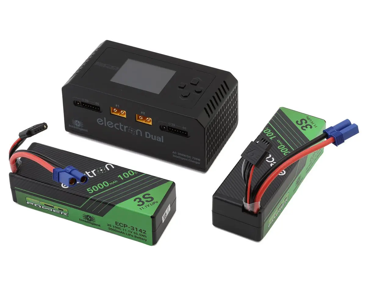 Ecopower Intelligent 2X3s 5000Mah Ec5 Lipo Batteries/"Electron Dual" Charger Bundle (11.1V/100C) (Ac-300W) (Dc-350W X2) 1