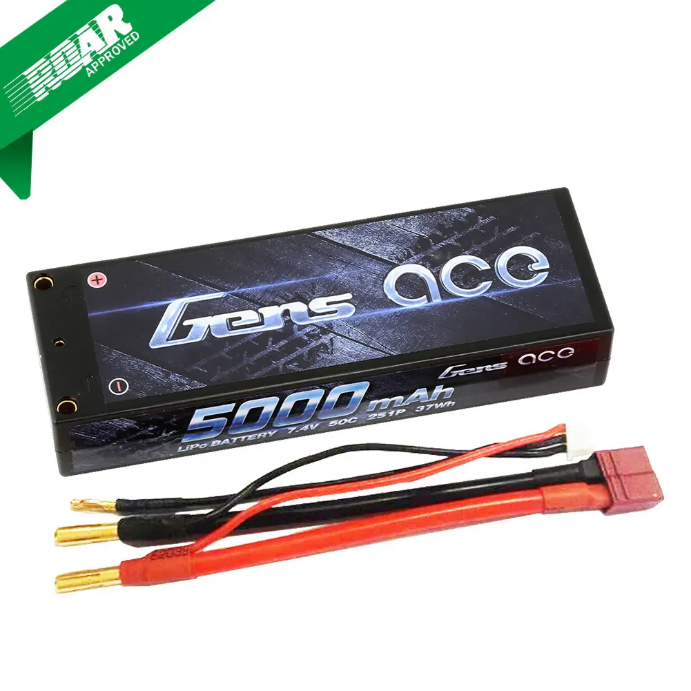 Gens Ace 5000Mah 2S1p 7.4V 50C Lipo 4.0Mm Bullets Hard Case 138X47x25mm 1