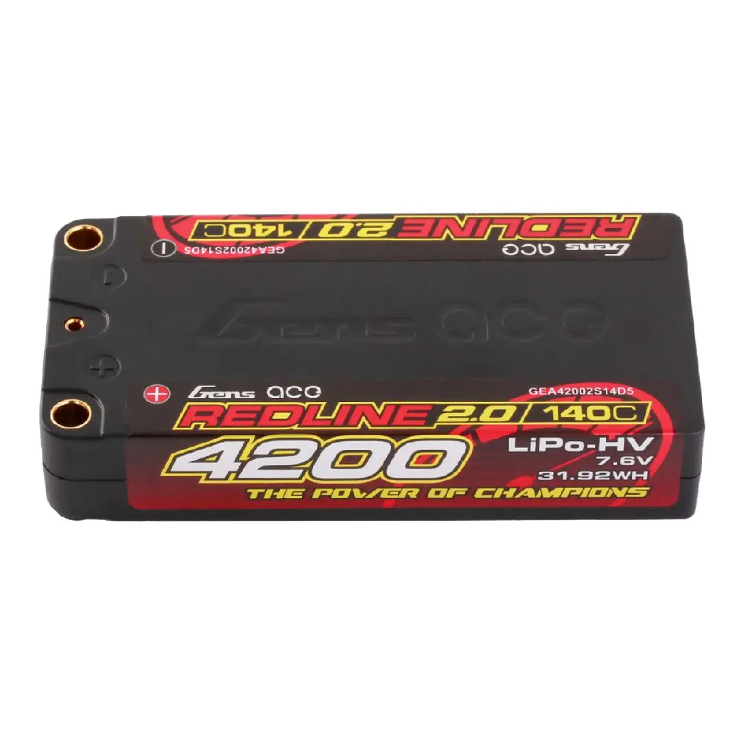 Gens Ace Redline 2.0 4200Mah 2S 7.6V 140C Hv Shorty Lipo W/5Mm 1