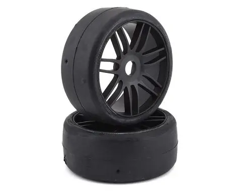 Grp Gtx02-S5 1:8 Gt T02 Slick S5 Medium Belted Tire W/ Spoked Black Wheel (2) 1